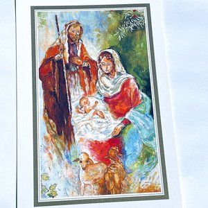 Vintage # 717 Holy Birth Stojan Zafred Mouth Painter Greeting Card ￼￼Religious